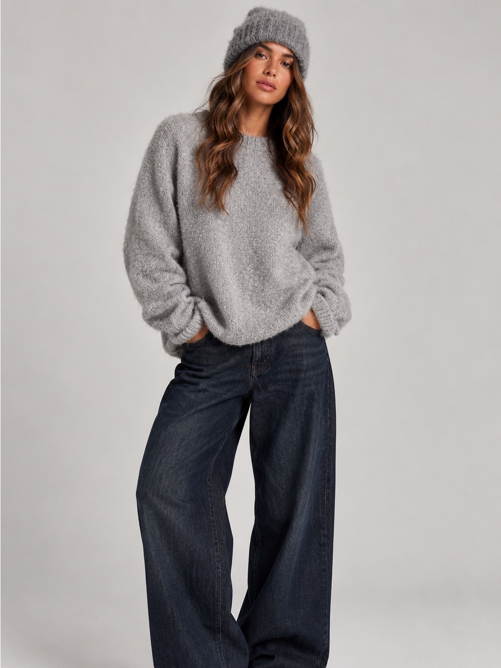Pistola Fuzzy Oversized Gray Crewneck Sweater Quiet Luxury Sz Small